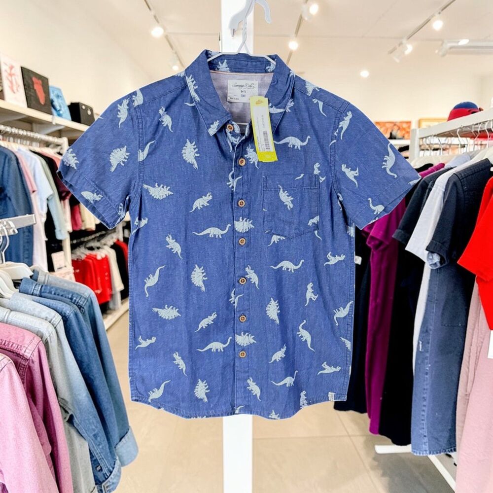 Sovereign Code Boys Conversational Print Button Up Shirt Blue Size 8 NWT New